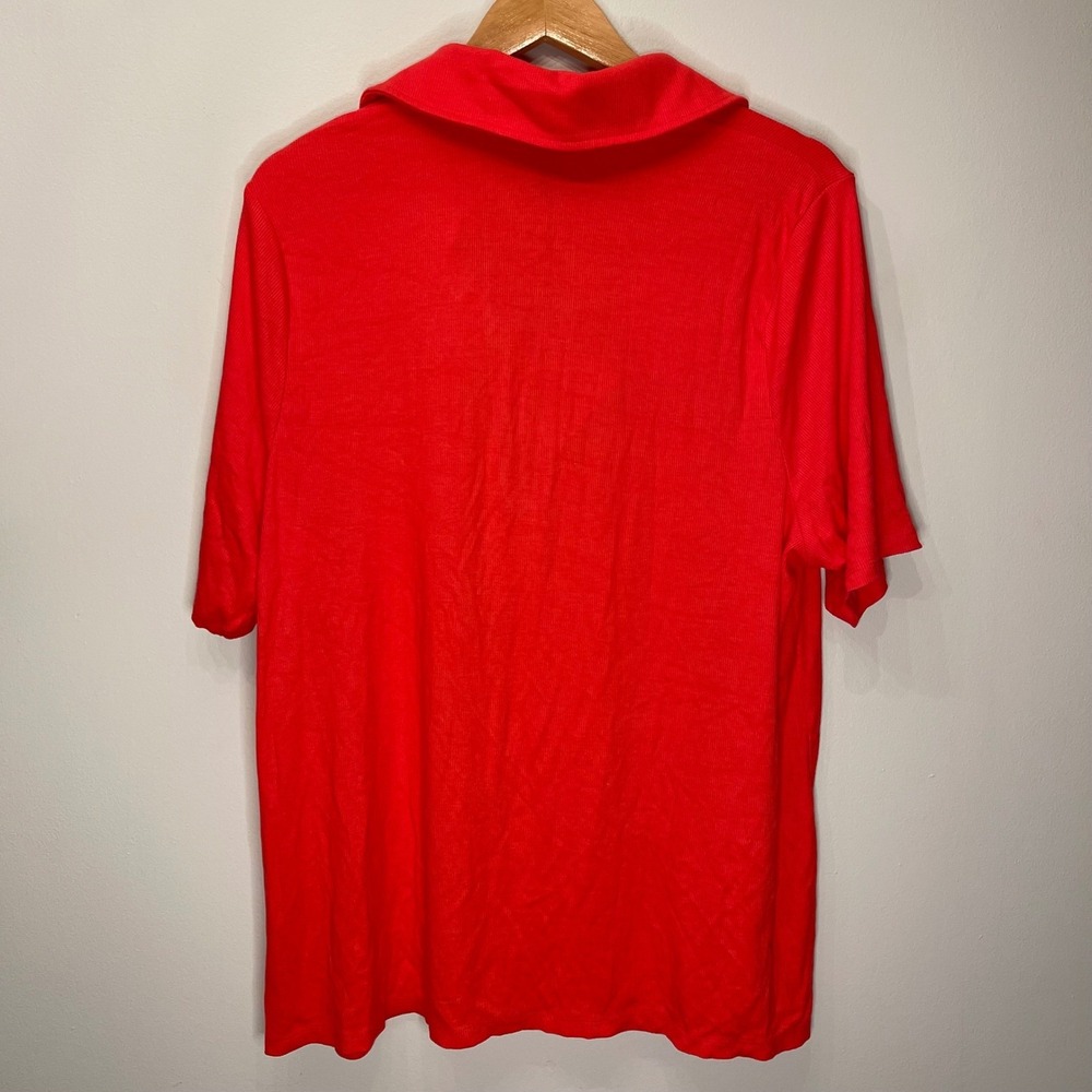 AVA &‎ VIV Women's 2X Coral Ribbed Knit Short Sleeve Collared Top Shirt Casual - Picture 3 of 8